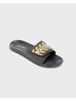 Bewakoof - Men's Black Caution Printed Velcro Sliders