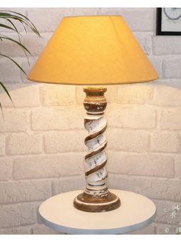 Homesake - Rope Whitewash Bedside Table Lamp Golden Shade