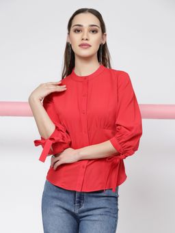 KASSUALLY - Red Slim Fit Front Open Corset Shirt