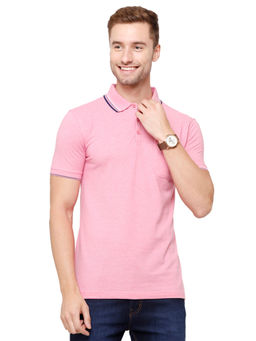 Classic Polo - Men Cotton Blend Solid Half Sleeve Slim Fit Polo Neck Pink Color T-Shirt