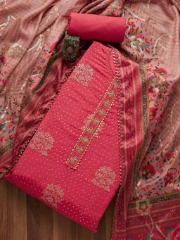 Koskii - Pink Sequin Chanderi Semi-Stitched Salwar Suit (Set of 3) (Set of Three)