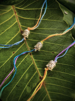 Digital Dress Room - Combo Of 3 Rakhi Designs Silver Oxidized Buddha Face With Mauli Raksha Bandhan
