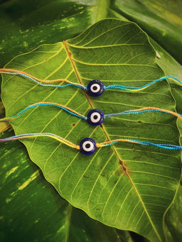 Digital Dress Room - Combo Of 3 Evil Eye Rakhi Designs Round Shape Pendant Mauli Raksha Bandhan