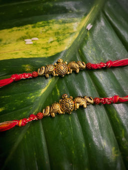 Digital Dress Room - Combo Of 2 Rakhi Design Tortoise And Elephant Pendant Mauli Raksha Bandhan