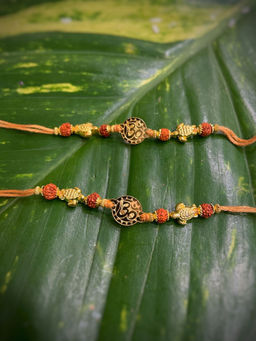 Digital Dress Room - Combo Of 2 Rakhi Designs Om And Tortoise With Rudhraksha Mauli Raksha Bandhan