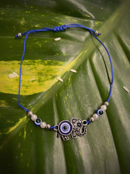 Digital Dress Room - Evil Eye Rakhi Design Cz Pendant Turkish Charm With Elephant Mauli Raksha Bandhan