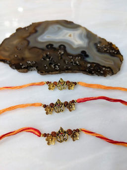 Digital Dress Room - Combo Of 3 Rakhi Designs Ganesha Pendant With Flower Mauli Raksha Bandhan