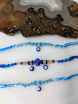 Digital Dress Room - Combo Of 3 Evil Eye Rakhi Designs Turkish Charm Mauli Raksha Bandhan