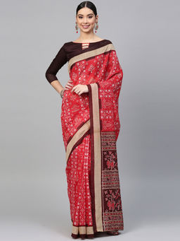 Sareemall - Red Art Silk Printed Saree With Unstitched Blouse