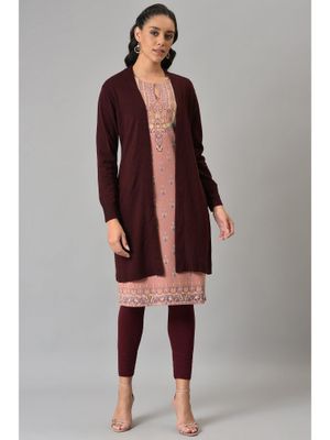 Buy W Solid Wine Cardigan (S) Online