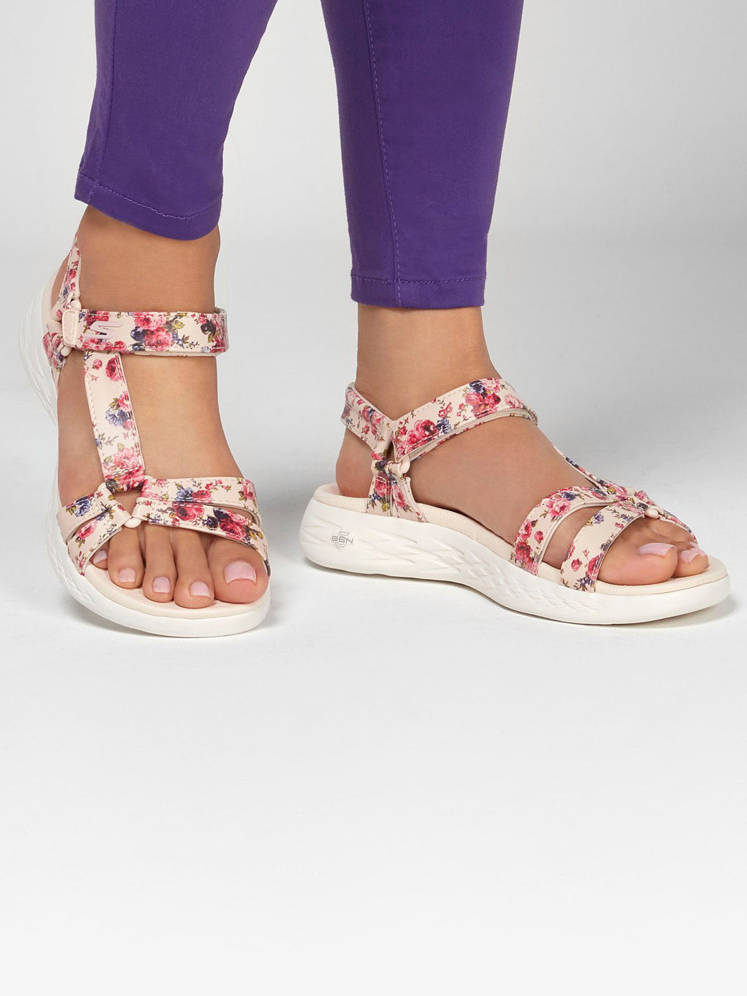 SKECHERS Beige Floral Printed Sandals 