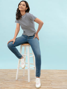 Twenty Dresses by Nykaa Fashion - XXD Basics Got The Line Navy Blue Top