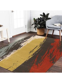 OBSESSIONS - Power Loomed Anti-Static Abstract Bedside Runner, Mustard & Dark Brown