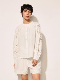 ONLY - Women White Embroidered Regular Fit Khaki Co-Ord Set