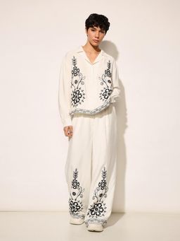ONLY - Women White Embroidered Relaxed Fit White Co-Ord Set