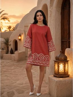 Golden Mirror Fashion - Women The Zahra Rust Printed Dress