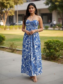 Anastay Clothing - Women Blue Floral Printed Maxi Dress