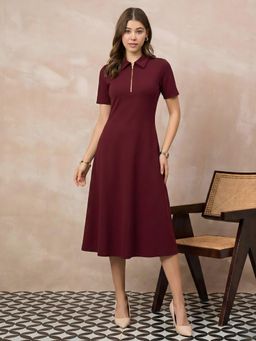 Uptownie - Women Maroon Solid A-Line Dress