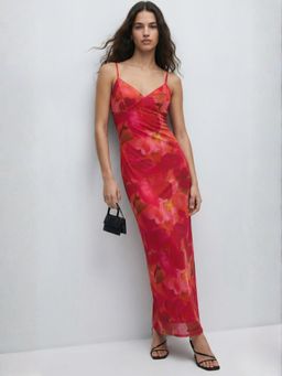 Outzidr - Women Red Floral Printed Maxi Dress