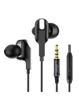 pTron - Boom One Dual-driver Wired Earphones with Stereo Sound, Mic & 1.2M Durable Cable (Black)