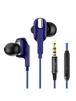 pTron - Boom One Dual-driver Wired Earphones with Stereo Sound, Mic & 1.2M Durable Cable (Blue)
