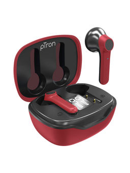 pTron - Basspods 281 BT5.1 Wireless Headphones with 12Hrs Playback Time with Case (Black & Red)