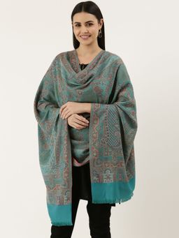 Pashmoda - Women Teal Crystal Work Jamawar Stole