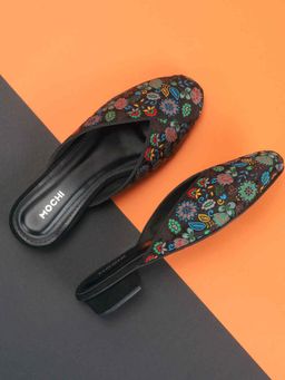 Mochi - Womens Black Slip On Closure Casual Heel Mules