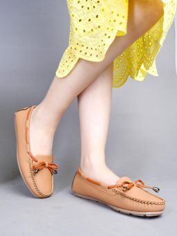 Shoetopia - Upper Bow Detailed Tan Loafers For Women and Girls