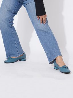 Sherrif Shoes - Womens Slip-On Casual Wear Pump Heels Elegant Everyday Style - Blue