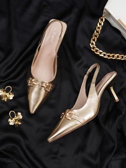 Sherrif Shoes - Womens Stiletto Heel Sandals for Elegant Everyday Style - Gold