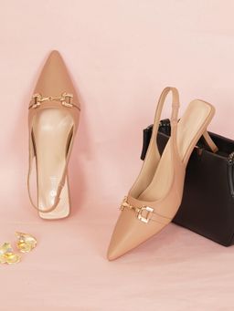 Sherrif Shoes - Womens Stiletto Heel Sandals for Elegant Everyday Style - Nude