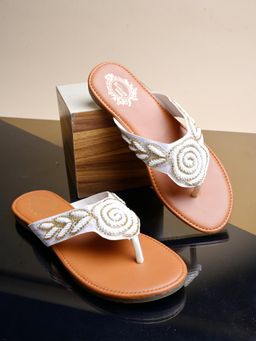 Shoetopia - Classy Beadwork Embellished White Flats For Women and Girls