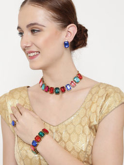 PANASH - multicolored Gold-Plated Stoned Studded Jewellery Set