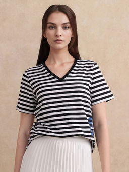 RAREISM - Women Off White Stripes Regular Fit T-Shirt