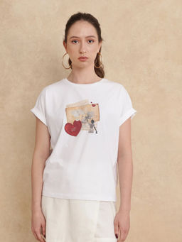 RAREISM - Women Off White Printed Regular Fit T-Shirt