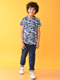 ANTHRILO - Graffiti Navy Blue Ribbed Summer Boys T-Shirt & Joggers (Set of 2)