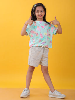 ANTHRILO - Ice-cream Multi-Color Printed Summer Girls T-Shirt & Shorts (Set of 2)