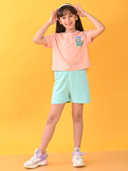 ANTHRILO - Take It Easy Peach Aqua Summer Girls T-Shirt & Shorts (Set of 2)