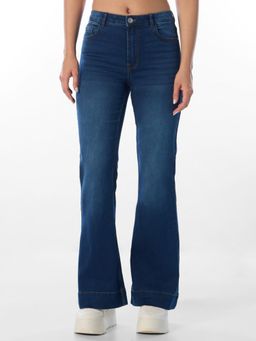 ONLY - Womens Solid Flared Fit Mid Rise Blue Jeans