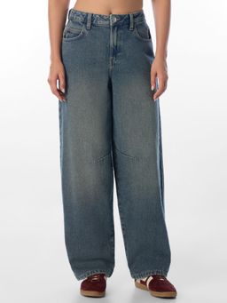ONLY - Womens Solid Barrel Fit High Rise Blue Jeans