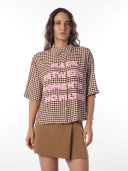ONLY - Womens Checks Relaxed Fit Brown Shirt