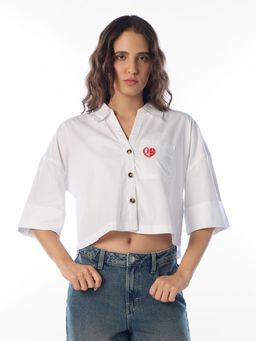 ONLY - Womens Embroidery Boxy Fit White Shirt