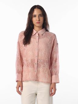 ONLY - Womens Self Design Regular Fit Pink Shirt