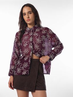 ONLY - Womens Self Design Regular Fit Maroon Shirt
