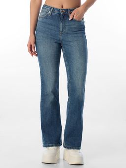 ONLY - Womens Solid Flared Fit High Rise Blue Jeans