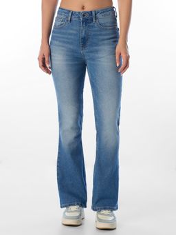 ONLY - Womens Solid Flared Fit High Rise Blue Jeans