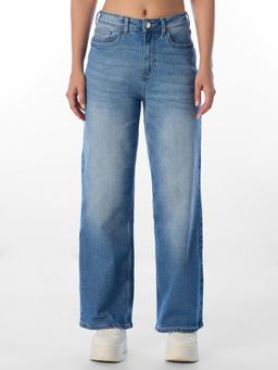 ONLY - Womens Solid Straight Fit High Rise Blue Jeans