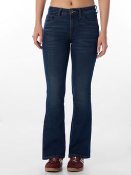 ONLY - Womens Solid Flared Fit Mid Rise Blue Jeans