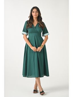 Ayrolane - Rolled Up Sleeve Teal Midi Dress